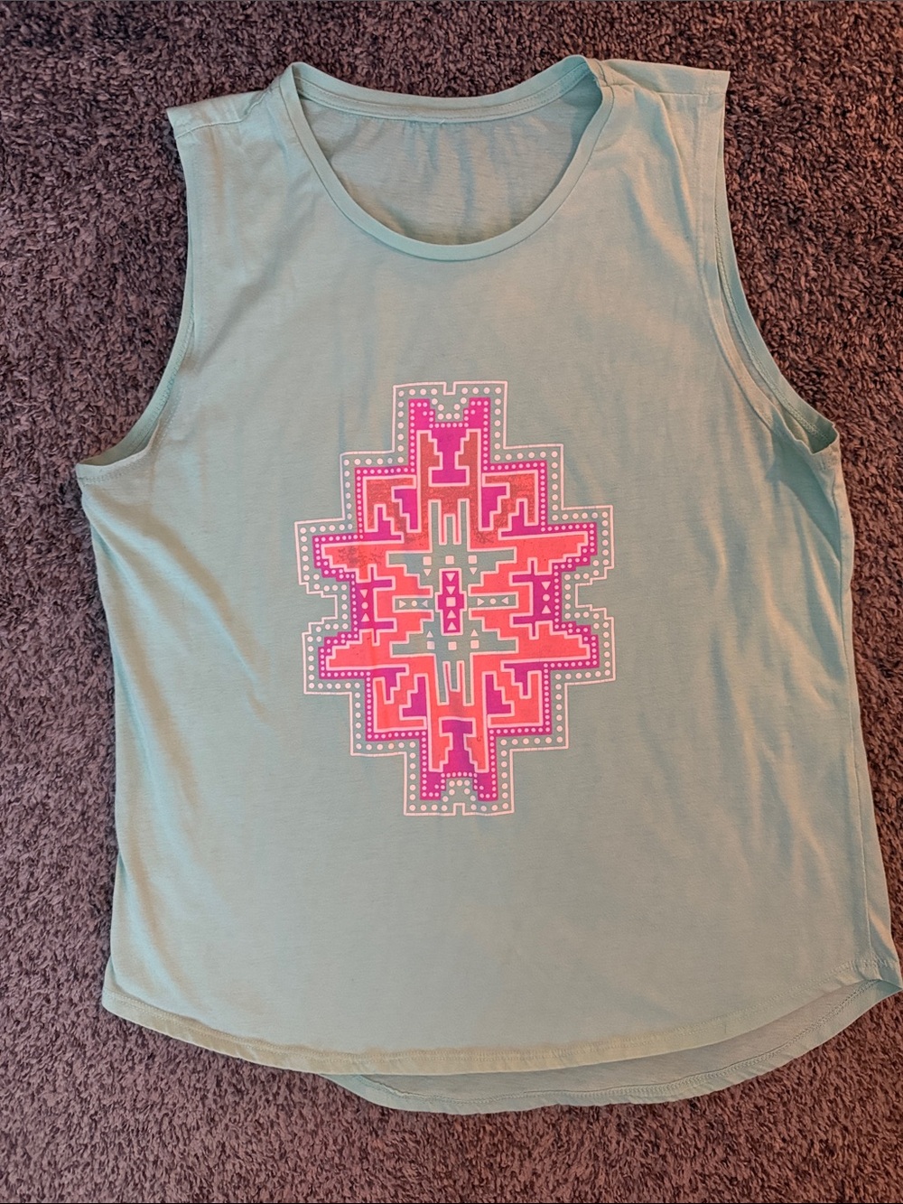 Women’s Sleeveless Graphic Tank Top - Mint with Pink Geometric Print